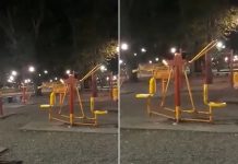 阿根廷公园内运动器械自行摆动 吓跑路人