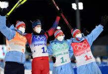 北京冬奥会丨冬季两项混合接力赛挪威队夺冠